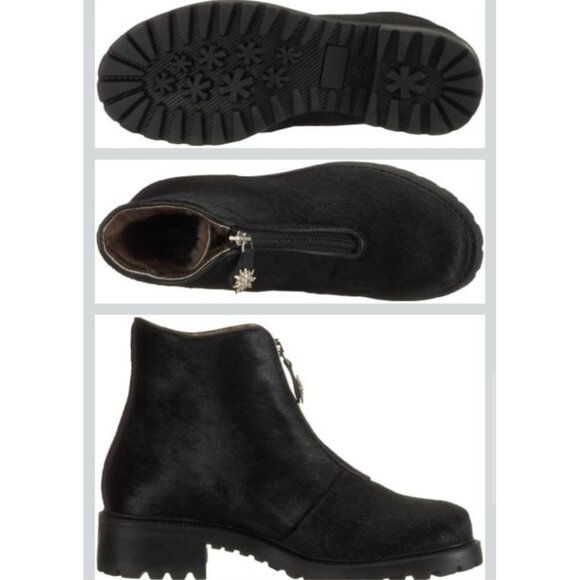 Diavolezza Women's Boots Shearling Black Ankle Boots Fur Zip Front Winter Shoes - Picture 13 of 16